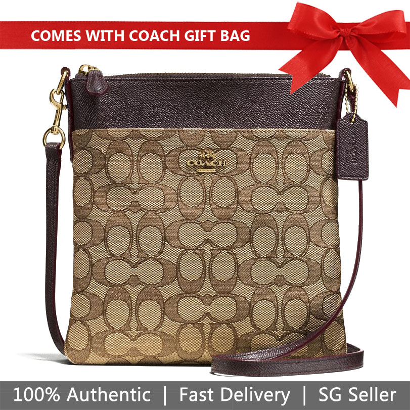 Coach Crossbody Bag With Gift Bag Messenger Crossbody In Signature Jacquard Khaki / Brown # 59976