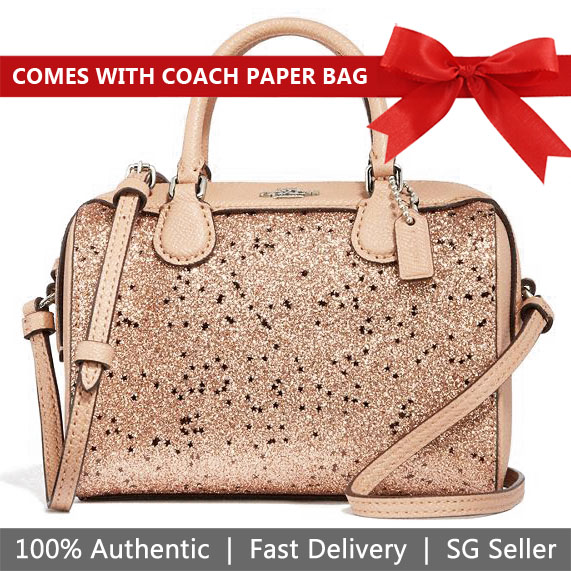 Coach Crossbody Bag With Gift Bag Micro Bennett Satchel With Star Glitter Gold / Silver # F37747