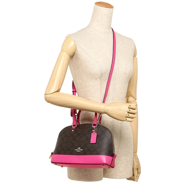 Coach Crossbody Bag With Gift Bag Mini Sierra Satchel In Signature Coated Canvas Brown / Bright Fuchsia Pink # F58295
