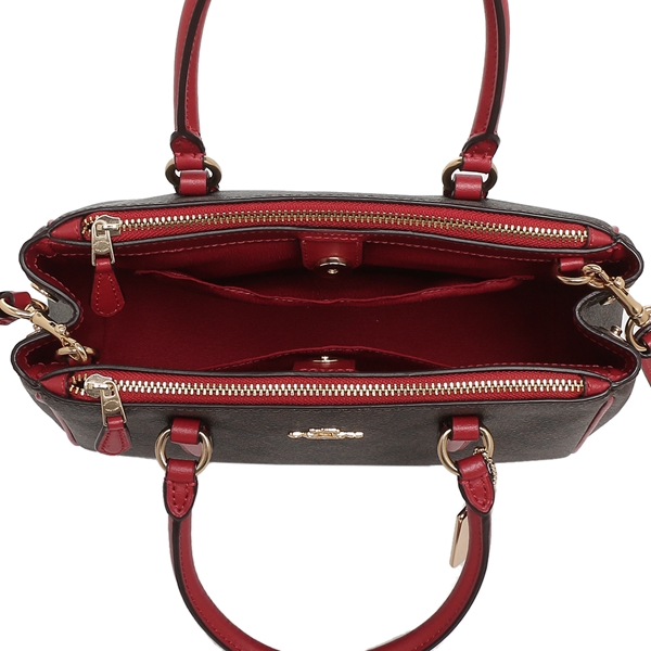 Coach Crossbody Bag With Gift Bag Mini Surrey Carryall In Signature Canvas Brown / True Red # F67027