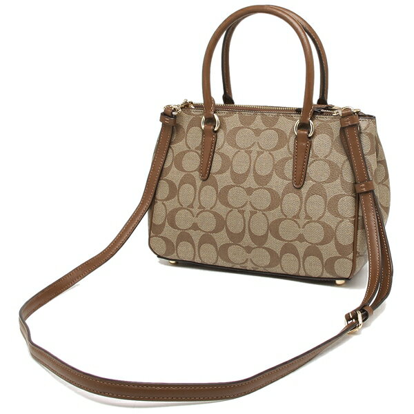 Coach Crossbody Bag With Gift Bag Mini Surrey Carryall In Signature Canvas Khaki Saddle Brown # F67027