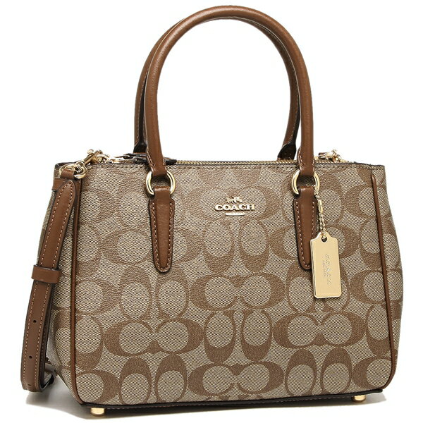 Coach Crossbody Bag With Gift Bag Mini Surrey Carryall In Signature Canvas Khaki Saddle Brown # F67027