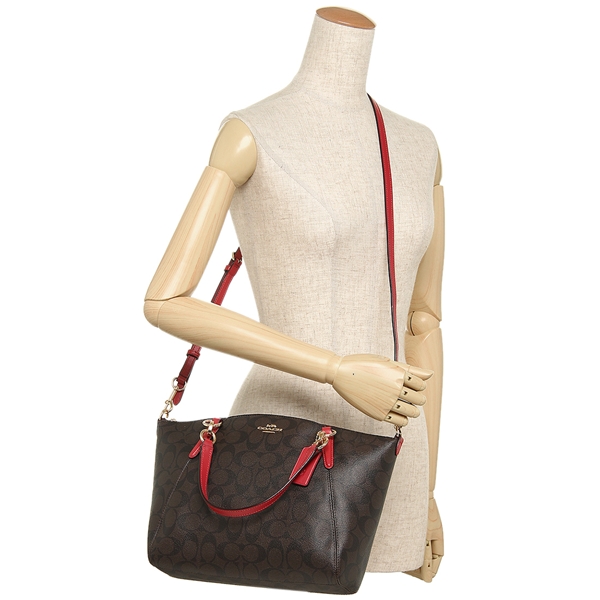 Coach Crossbody Bag With Gift Bag Small Kelsey Satchel In Signature Canvas Brown / True Red # F28989