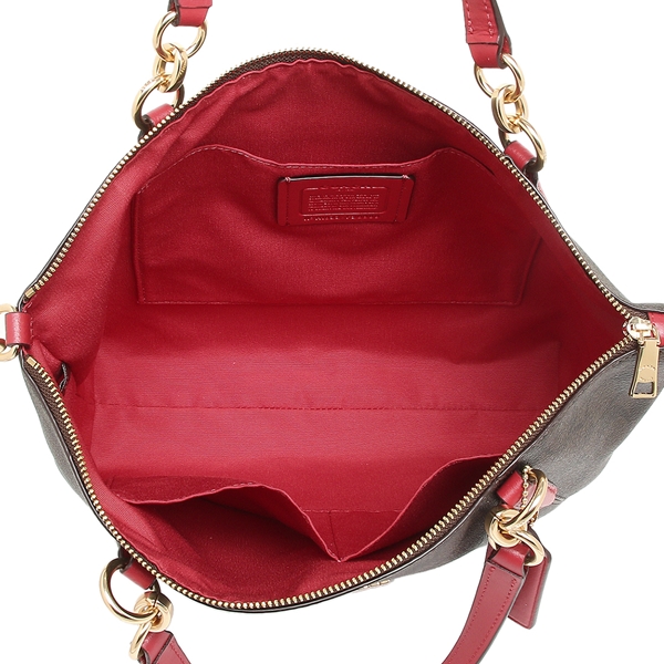 Coach Crossbody Bag With Gift Bag Small Kelsey Satchel In Signature Canvas Brown / True Red # F28989