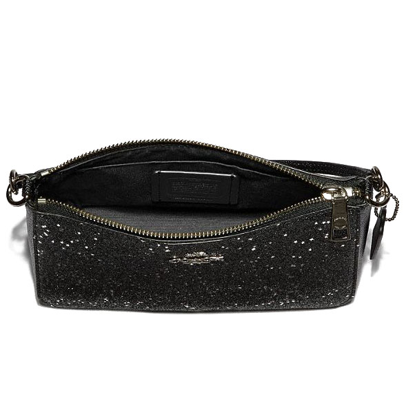 Coach Crossbody Bag With Gift Bag Top Handle Pouch With Star Glitter Black / Silver # F39656