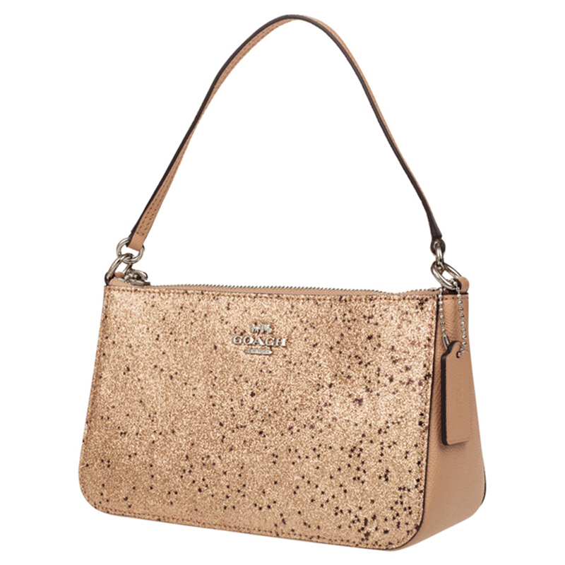 Coach Crossbody Bag With Gift Bag Top Handle Pouch With Star Glitter Gold / Silver # F39656