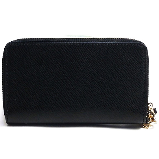 Coach Crossgrain Leather Double Zip Phone Wallet Wristlet Case Black / Gold # F53896