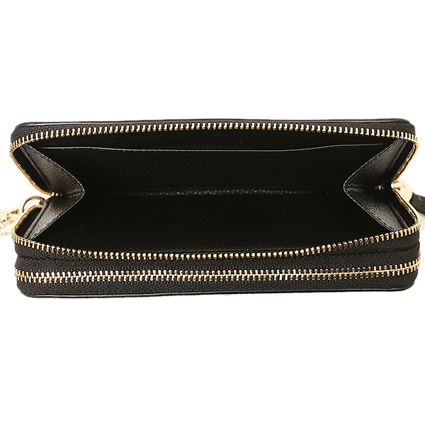 Coach Crossgrain Leather Double Zip Phone Wallet Wristlet Case Black / Gold # F53896