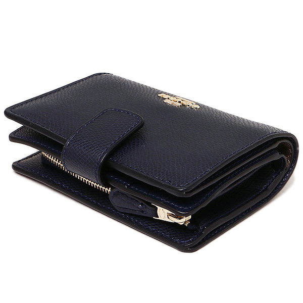 Coach Crossgrain Leather Medium Corner Zip Wallet Midnight Navy # F54010