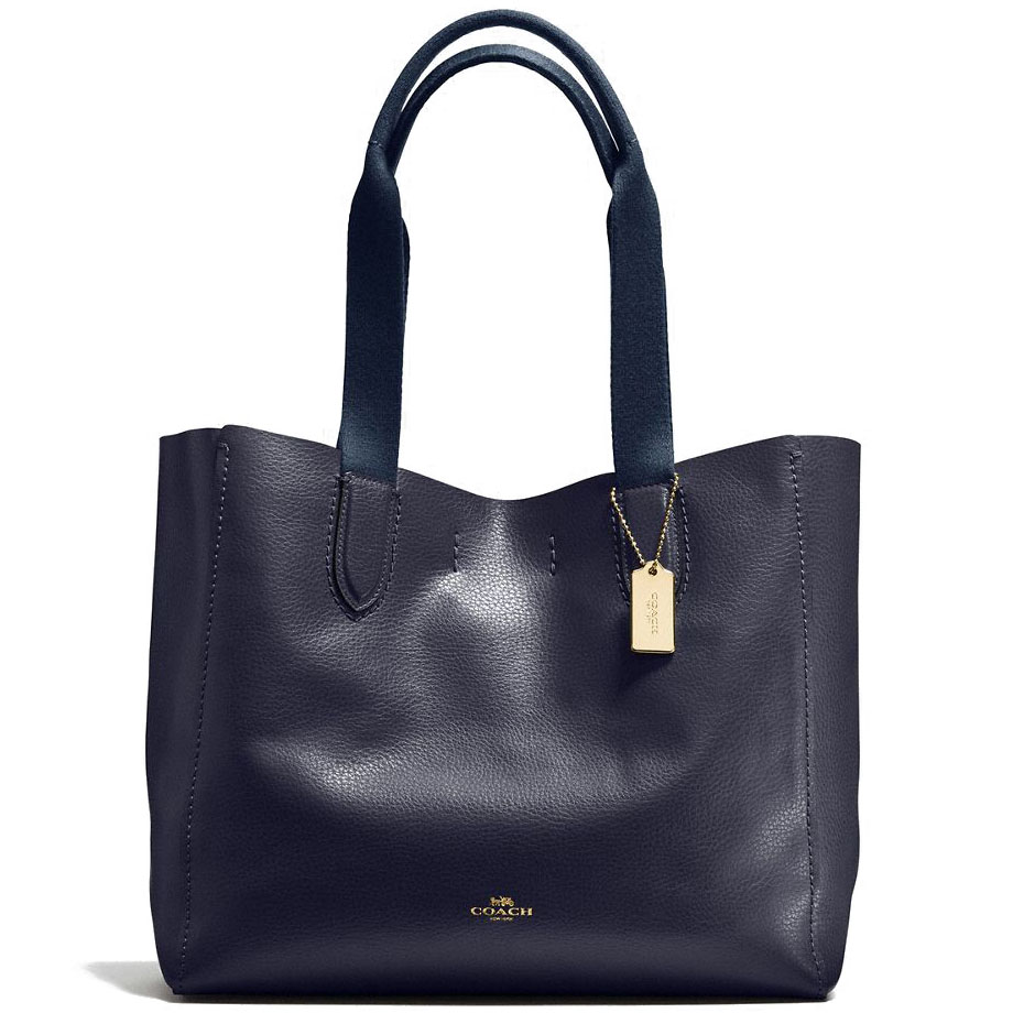Coach Derby Tote In Pebble Leather Light Gold / Midnight # F58660