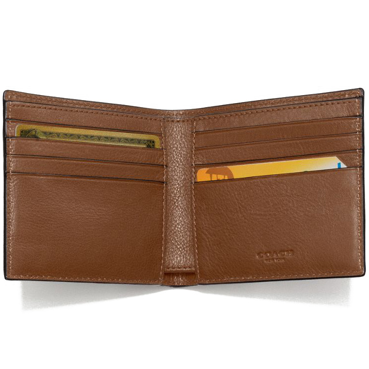 Coach Double Billfold Wallet In Calf Leather Dark Saddle Brown # F75084