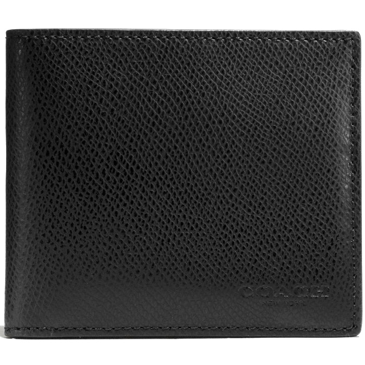 Coach Double Billfold Wallet In Crossgrain Leather Black # F75206
