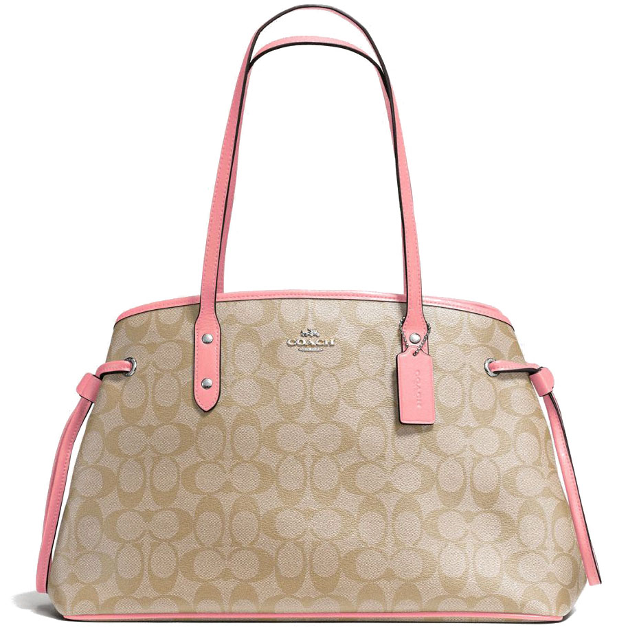 Coach Drawstring Carryall In Signature Coated Canvas Light Khaki Brown / Blush Pink # F57842