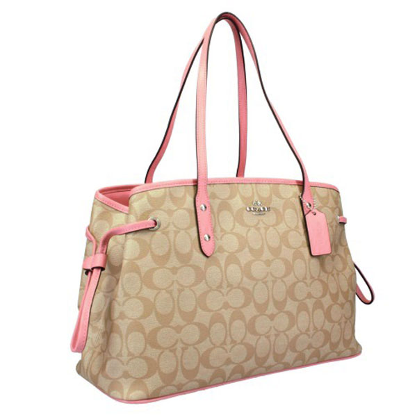 Coach Drawstring Carryall In Signature Coated Canvas Light Khaki Brown / Blush Pink # F57842