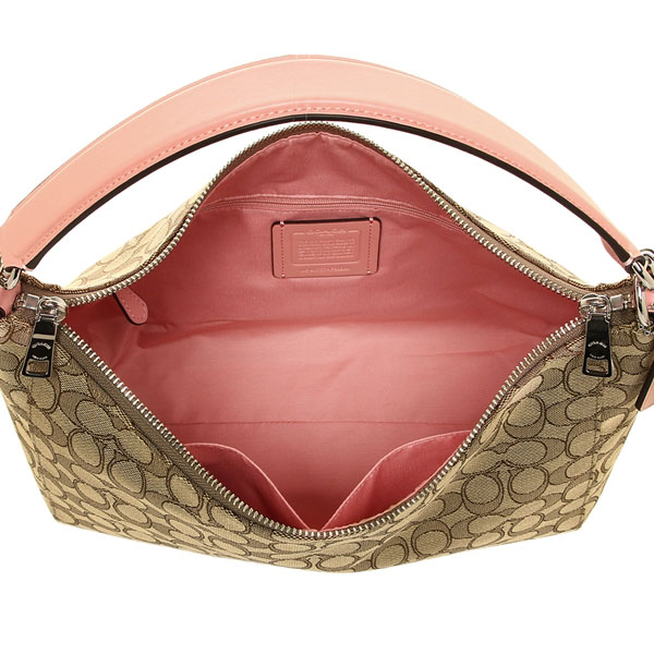 Coach East / West Celeste Convertible Hobo In Outline Signature Khaki Blush Pink # F58284