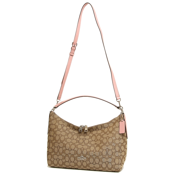 Coach East / West Celeste Convertible Hobo In Outline Signature Khaki Blush Pink # F58284
