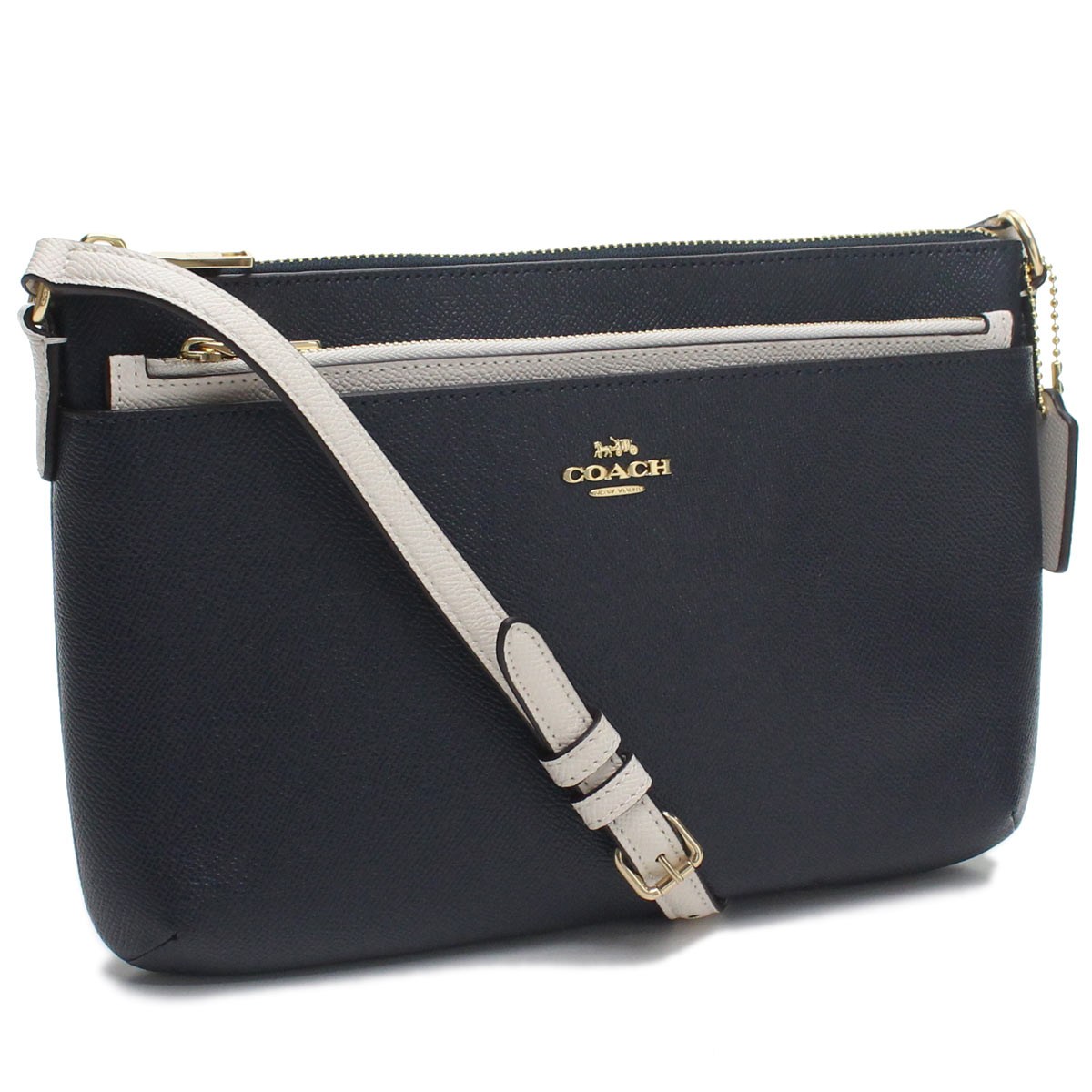 Coach East / West Crossbody With Pop-Up Pouch In Colorblock Midnight Navy Dark Blue / Chalk White / Light Gold # F28382