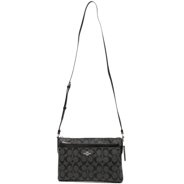 Coach East / West Crossbody With Pop-Up Pouch In Signature Coated Canvas Silver / Black Smoke # F58316