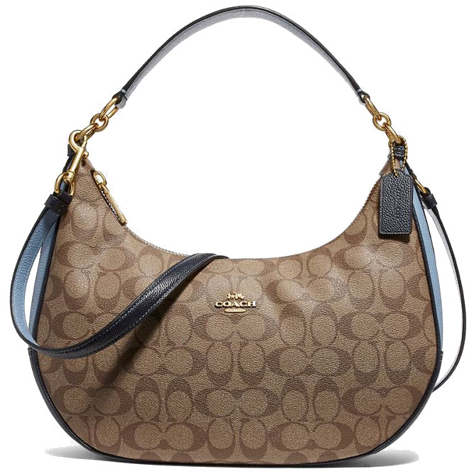 Coach East / West Harley Hobo In Colorblock Signature Canvas Khaki / Midnight Pool / Light Gold # F25897