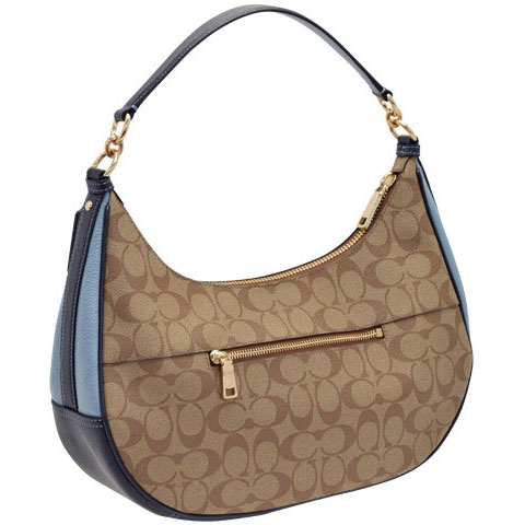 Coach East / West Harley Hobo In Colorblock Signature Canvas Khaki / Midnight Pool / Light Gold # F25897