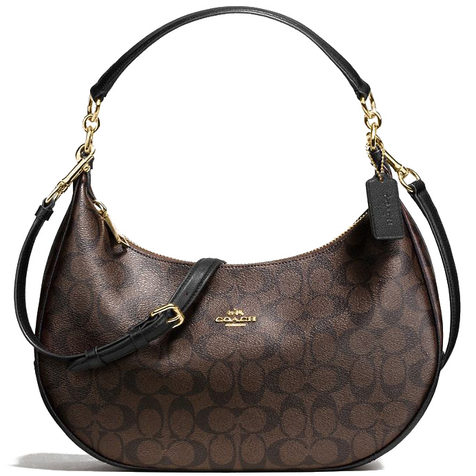 Coach East / West Harley Hobo In Signature Coated Canvas Black Brown # F58288