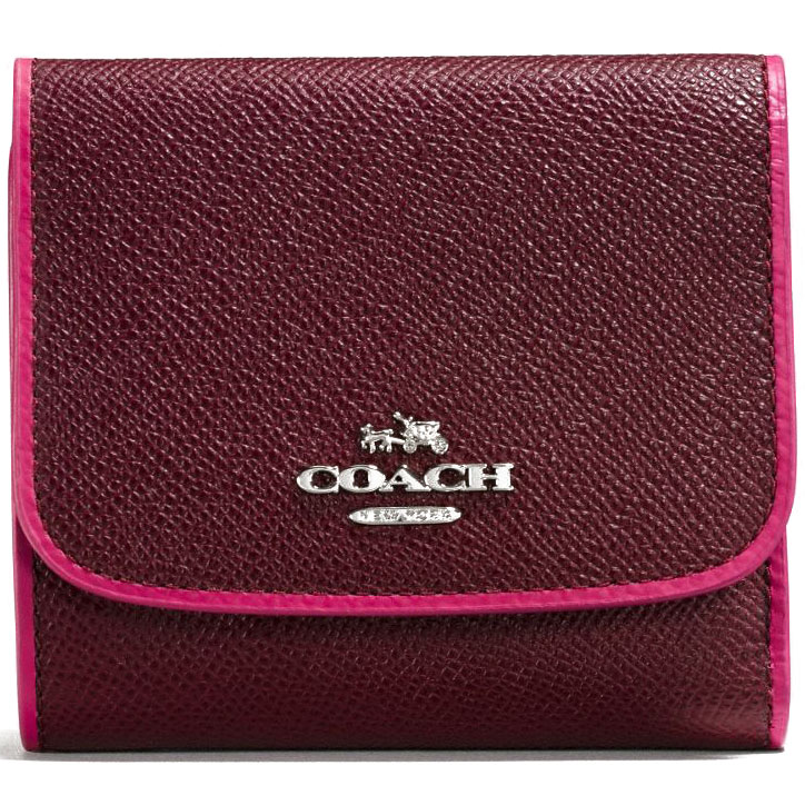 Coach Edgestain Leather Small Wallet Silver / Burgundy # 54748
