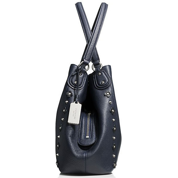 Coach Edie Shoulder Bag 31 In Floral Rivets Leather Silver / Navy / Black # F37700