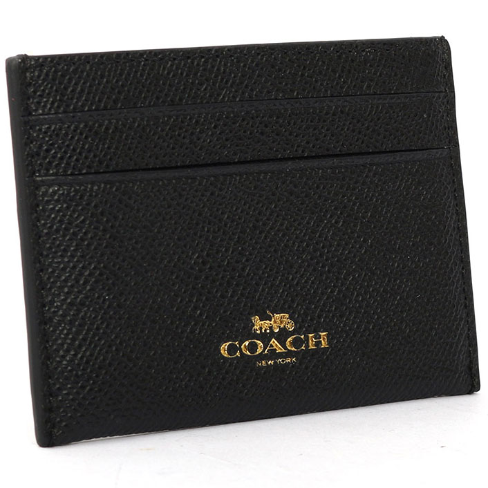 Coach Flat Card Case In Crossgrain Leather Gold / Black # F57312