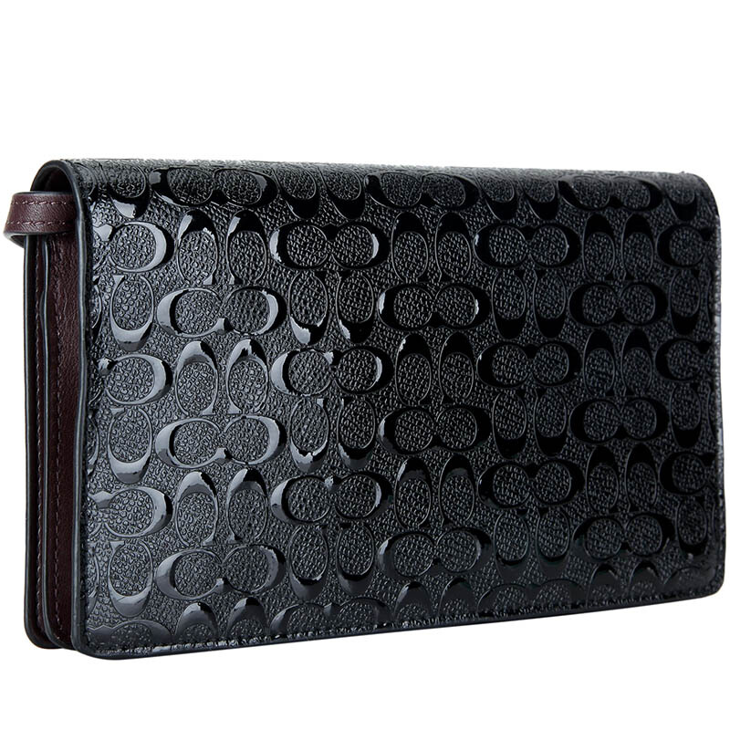 Coach Foldover Crossbody Clutch In Signature Debossed Patent Leather Black # F15620