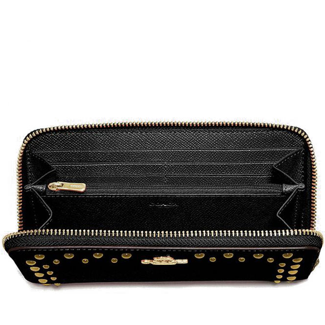 Coach Accordion Zip Wallet With Studs Black / Gold # F55610