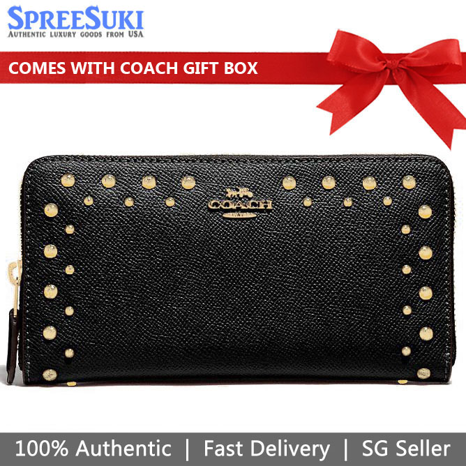 Coach Accordion Zip Wallet With Studs Black / Gold # F55610