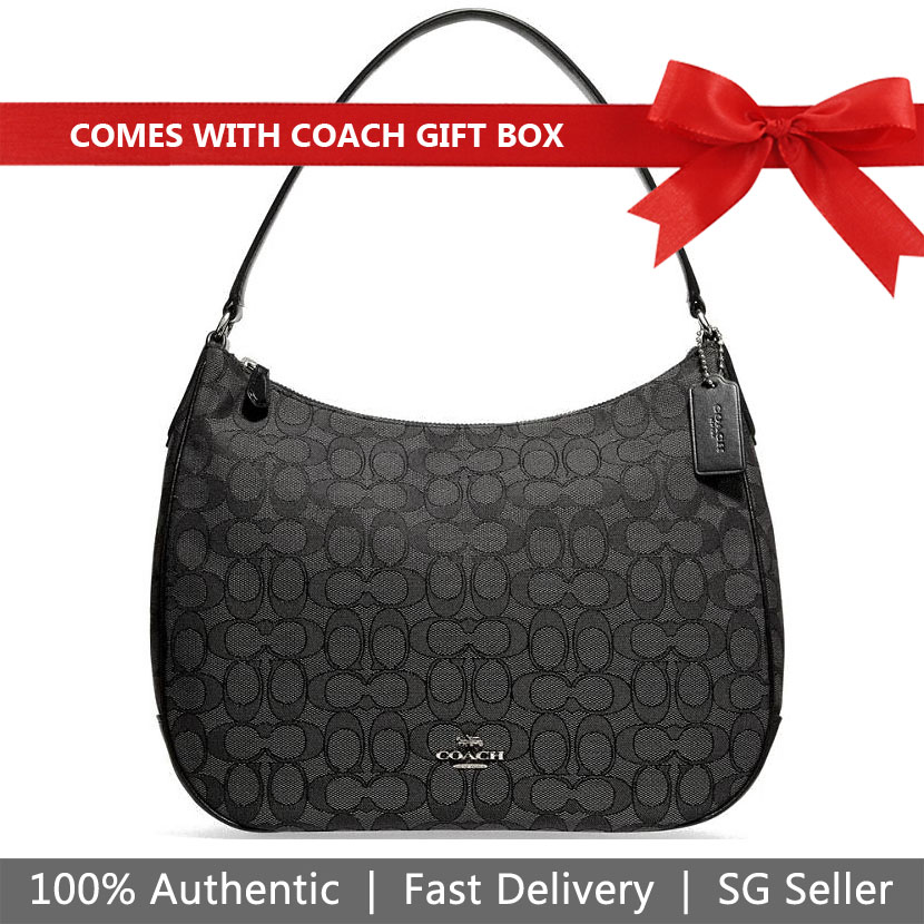 Coach Shoulder Bag In Gift Box Zip Shoulder Bag In Signature Jacquard Black Smoke / Black / Silver # F29959