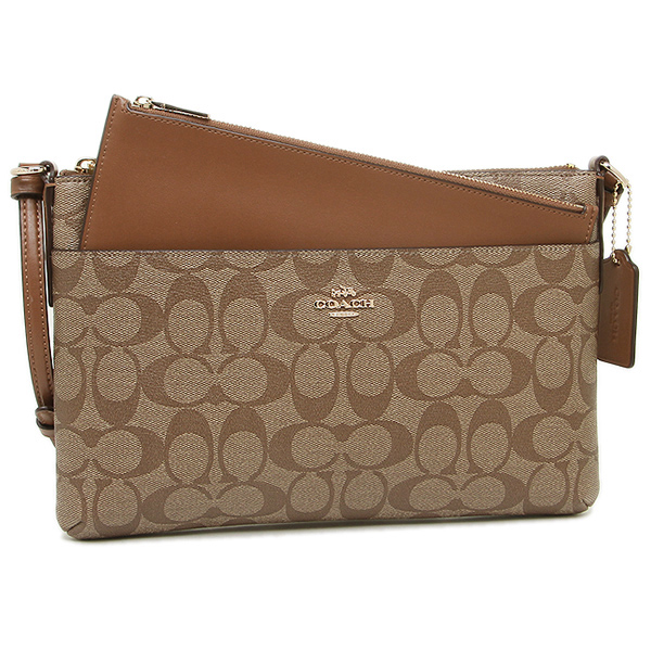 Coach Crossbody Bag East / West Crossbody With Pop Up Pouch In Signature Khaki / Saddle Brown # F58316