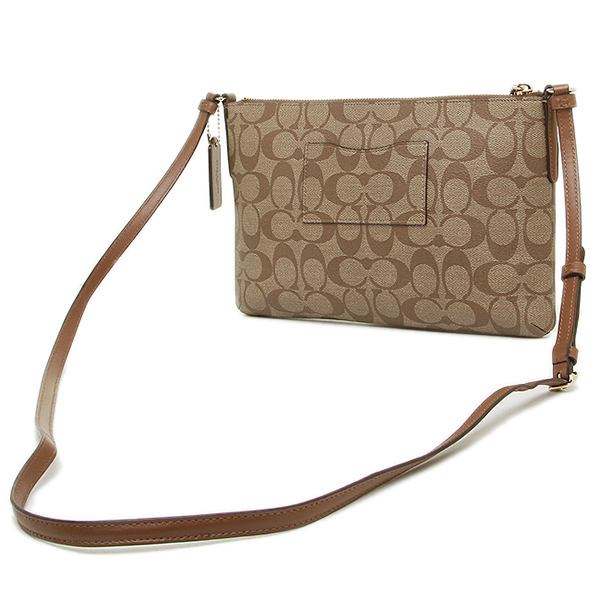Coach Crossbody Bag East / West Crossbody With Pop Up Pouch In Signature Khaki / Saddle Brown # F58316