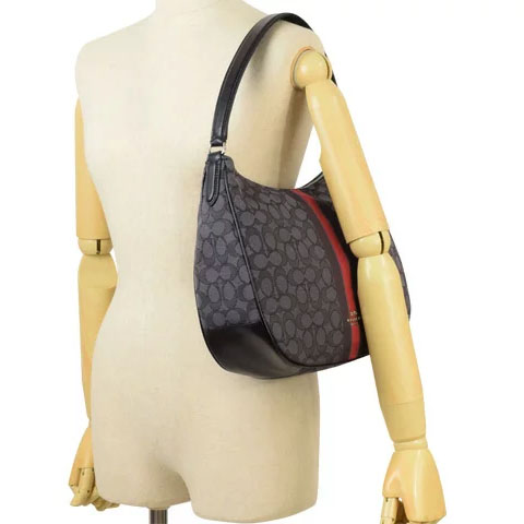 Coach Shoulder Bag With Gift Bag Zip Shoulder Bag In Signature Jacquard With Stripe Smoke Black Red # F39042