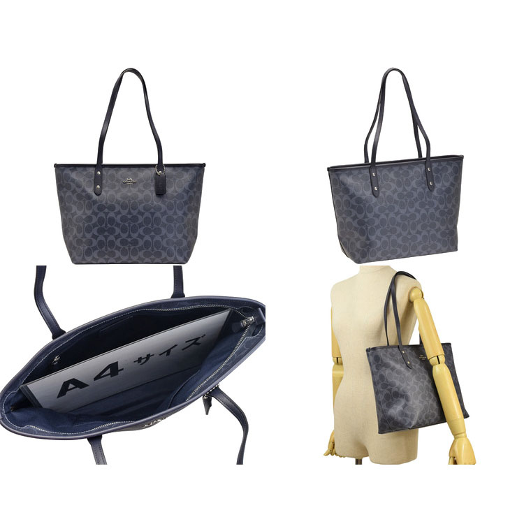 Coach Tote With Gift Bag Shoulder Bag City Zip Tote In Signature Canvas Denim Blue # F37475