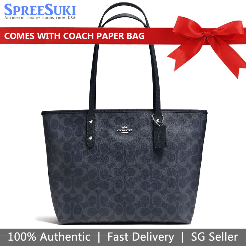 Coach Tote With Gift Bag Shoulder Bag City Zip Tote In Signature Canvas Denim Blue # F37475