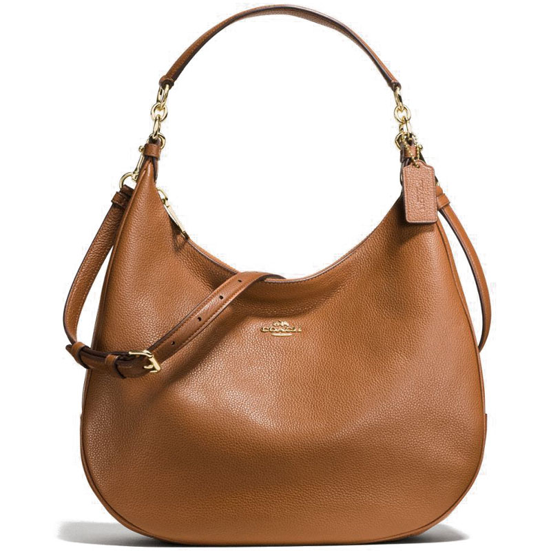Coach Harley Hobo In Pebble Leather Gold / Saddle Brown # F38259