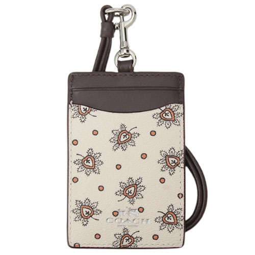 Coach Id Lanyard In Forest Bud Print Coated Canvas Silver / Chalk Multi # F11850