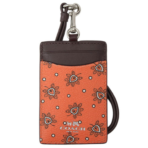 Coach Id Lanyard In Forest Bud Print Coated Canvas Silver / Coral Multi # F11850