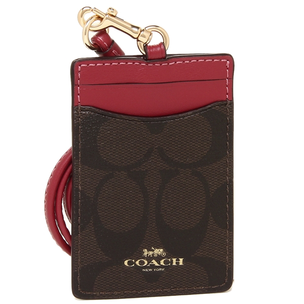 Coach Id Lanyard In Signature Canvas Brown / Hot Pink # F63274