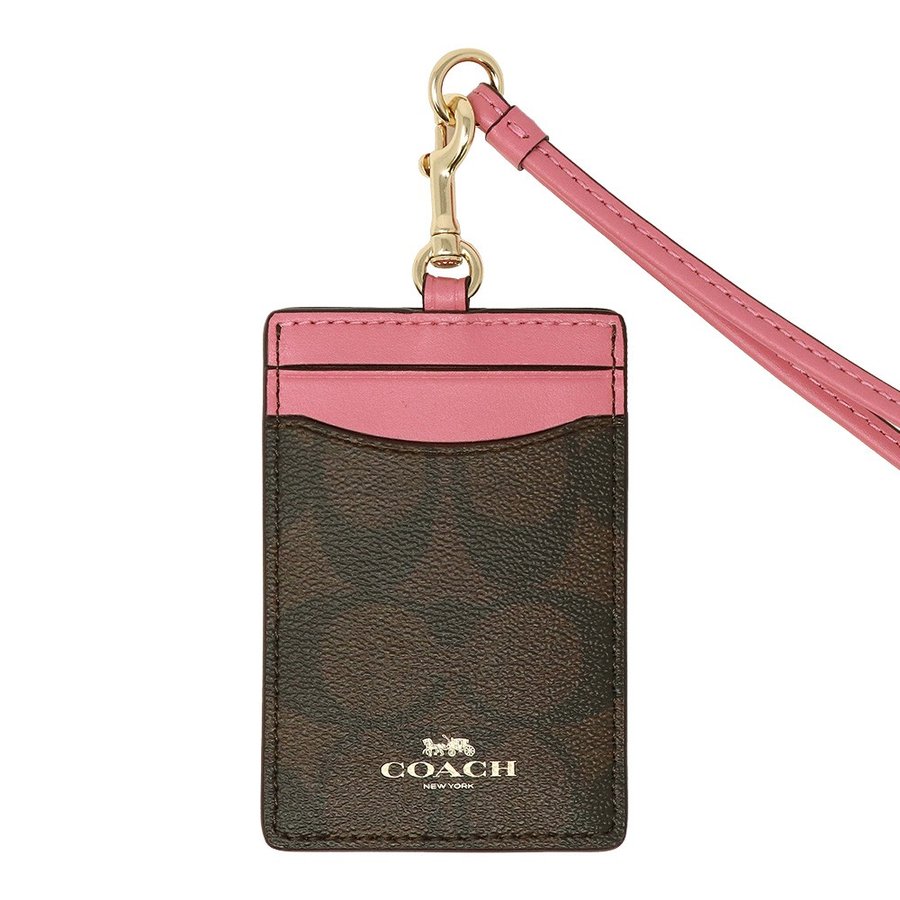 Coach Id Lanyard In Signature Canvas Brown / Pink / Gold # F63274