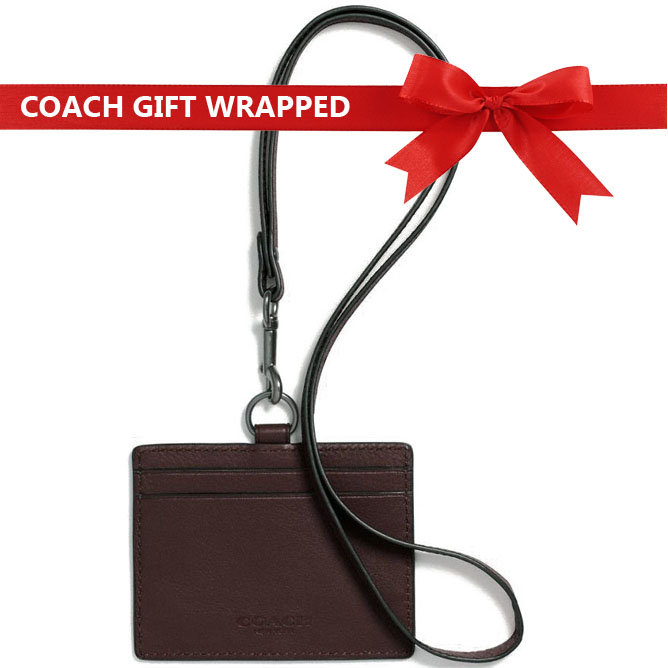 Coach Id Lanyard In Sport Calf Leather With Gift Wrap Mahogany # F63629