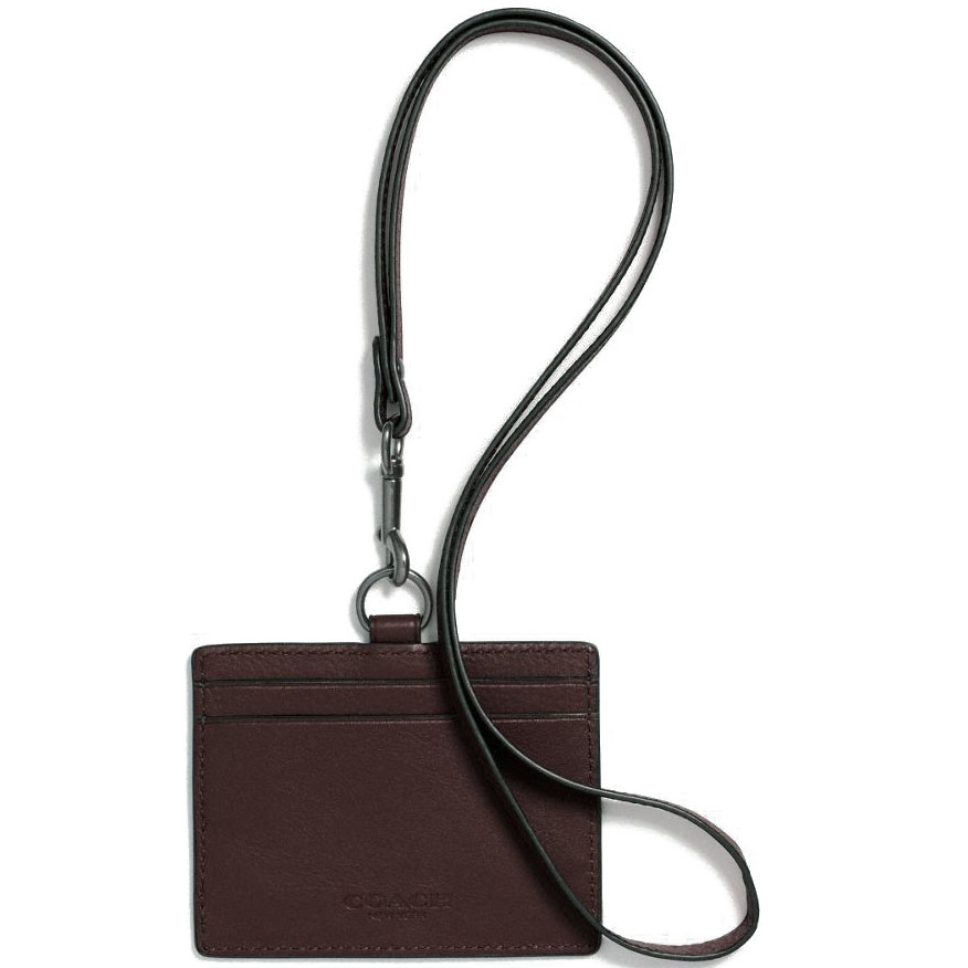 Coach Id Lanyard In Sport Calf Leather With Gift Wrap Mahogany # F63629