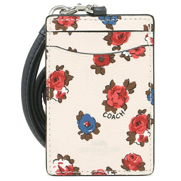 Coach Id Lanyard With Tea Rose Floral Print Chalk Multi / Silver # F31248