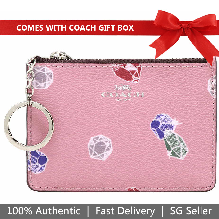 Coach Key Card Case In Gift Box Disney X Coach Mini Skinny Id Case With Snow White Gems Print Tulip Lilac Purple # F73583