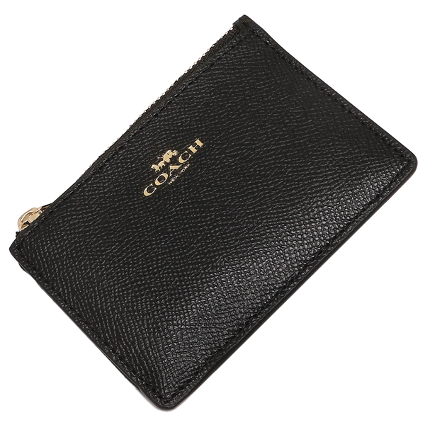 Coach Key Card Case In Gift Box Mini Skinny Id Case In Crossgrain Leather Black # F12186
