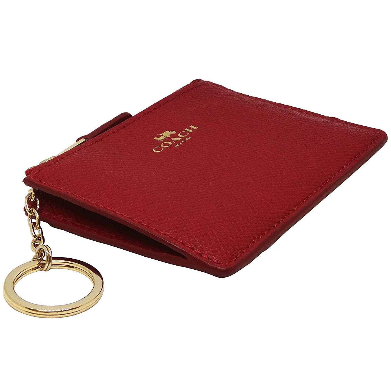 Coach Key Card Case In Gift Box Mini Skinny Id Case In Crossgrain Leather True Red # F12186