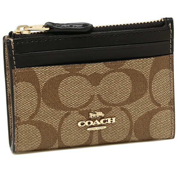 Coach Key Card Case In Gift Box Mini Skinny Id Case In Signature Canvas Khaki Black # F88208
