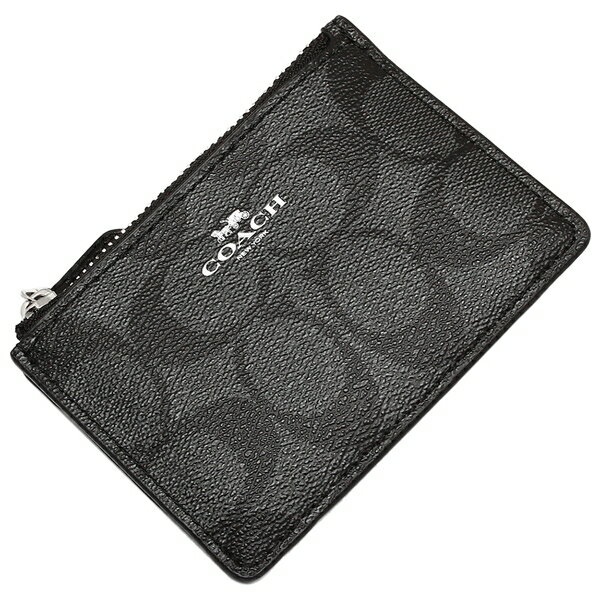 Coach Key Card Case In Gift Box Mini Skinny Id Case In Signature Coated Canvas Silver / Black Smoke # F16107